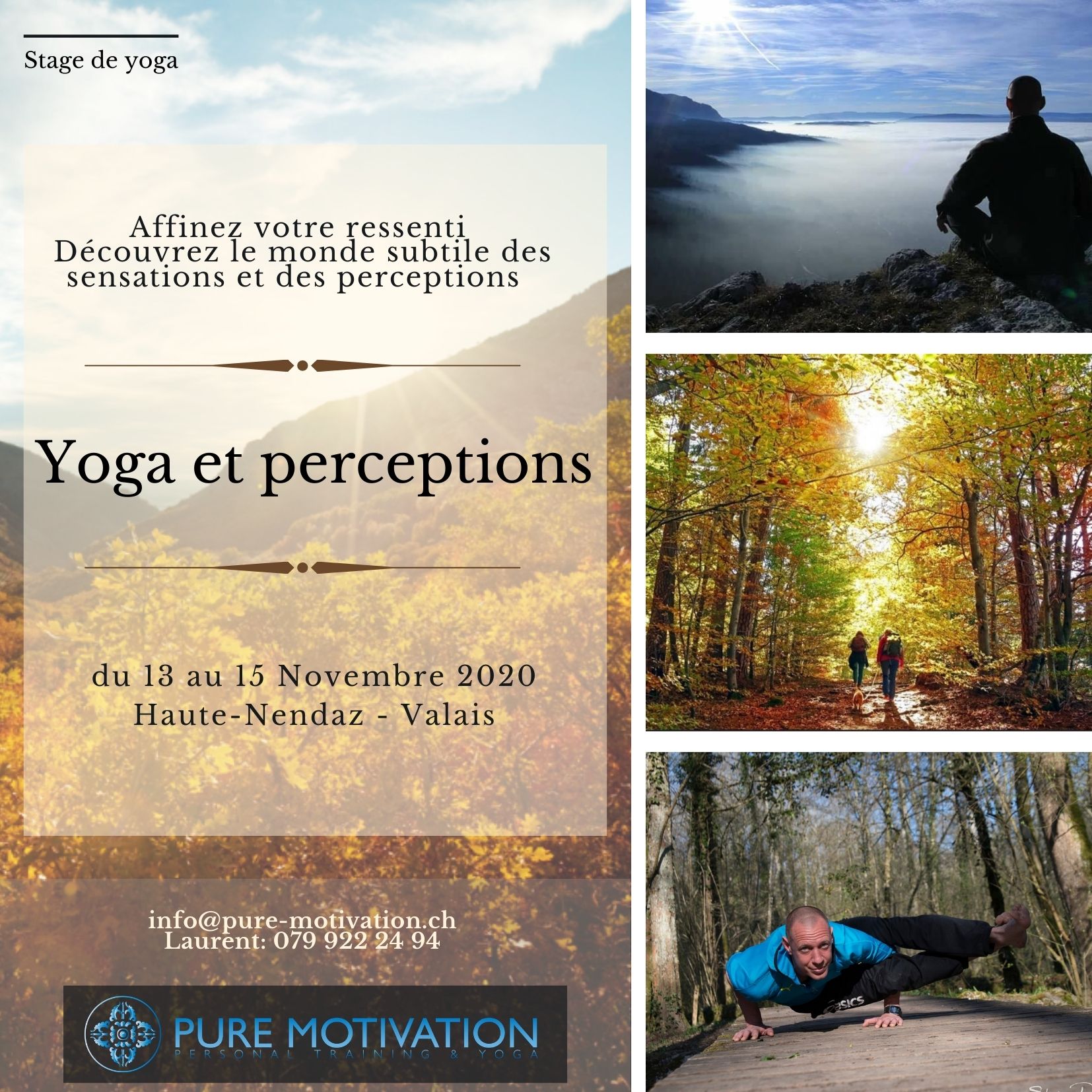 Stage Yoga et Perceptions                                                                                                                                                                                      du 13 au 15 Novembre 2020